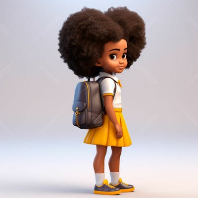 Animacao 3D, Volta As Aulas, Garota Negra Com Mochila Nas Costas 34