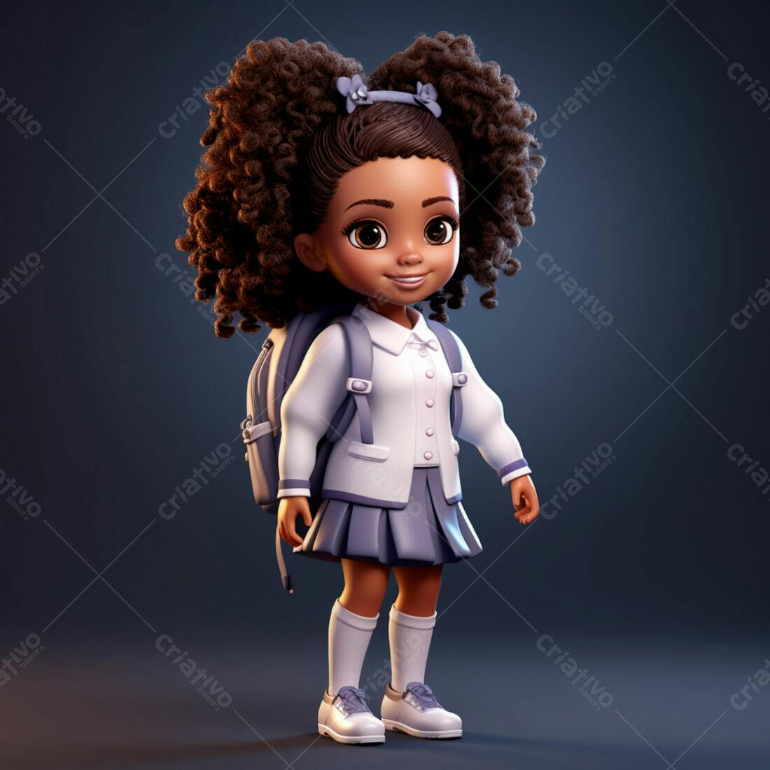 Menina negra animada com mochila indo para escola