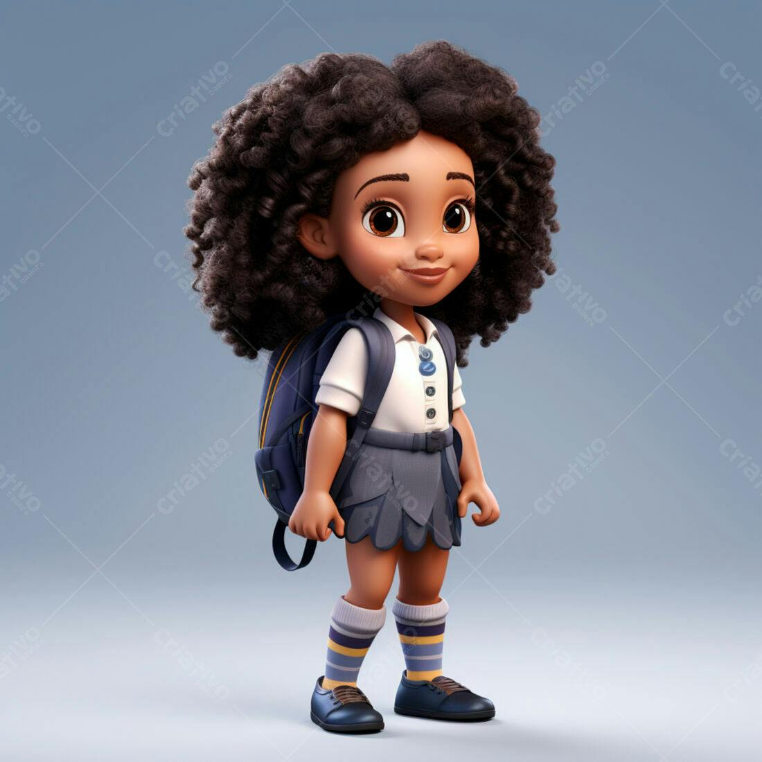 Menina negra com mochila indo para escola