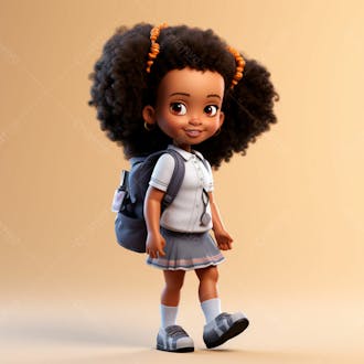 Animacao 3d, volta as aulas, garota negra com mochila nas costas 38