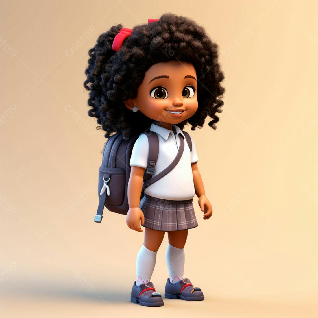 Menina negra alegre com mochila indo para escola