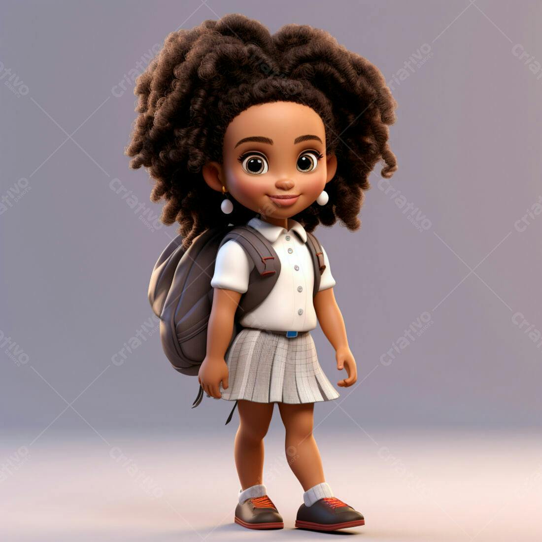 Menina negra animada com mochila indo para escola