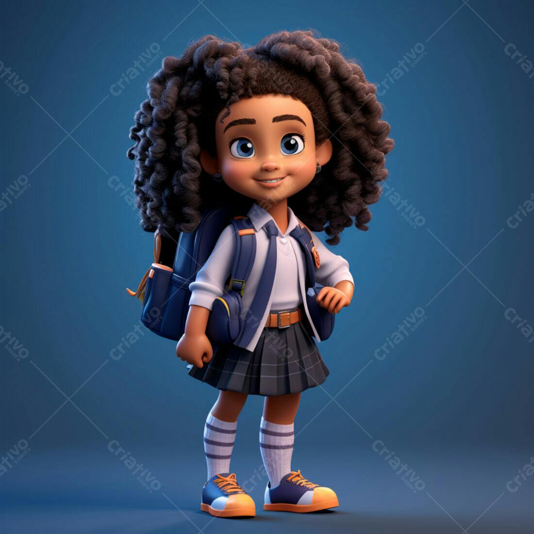 Menina negra fofa com mochila escolar
