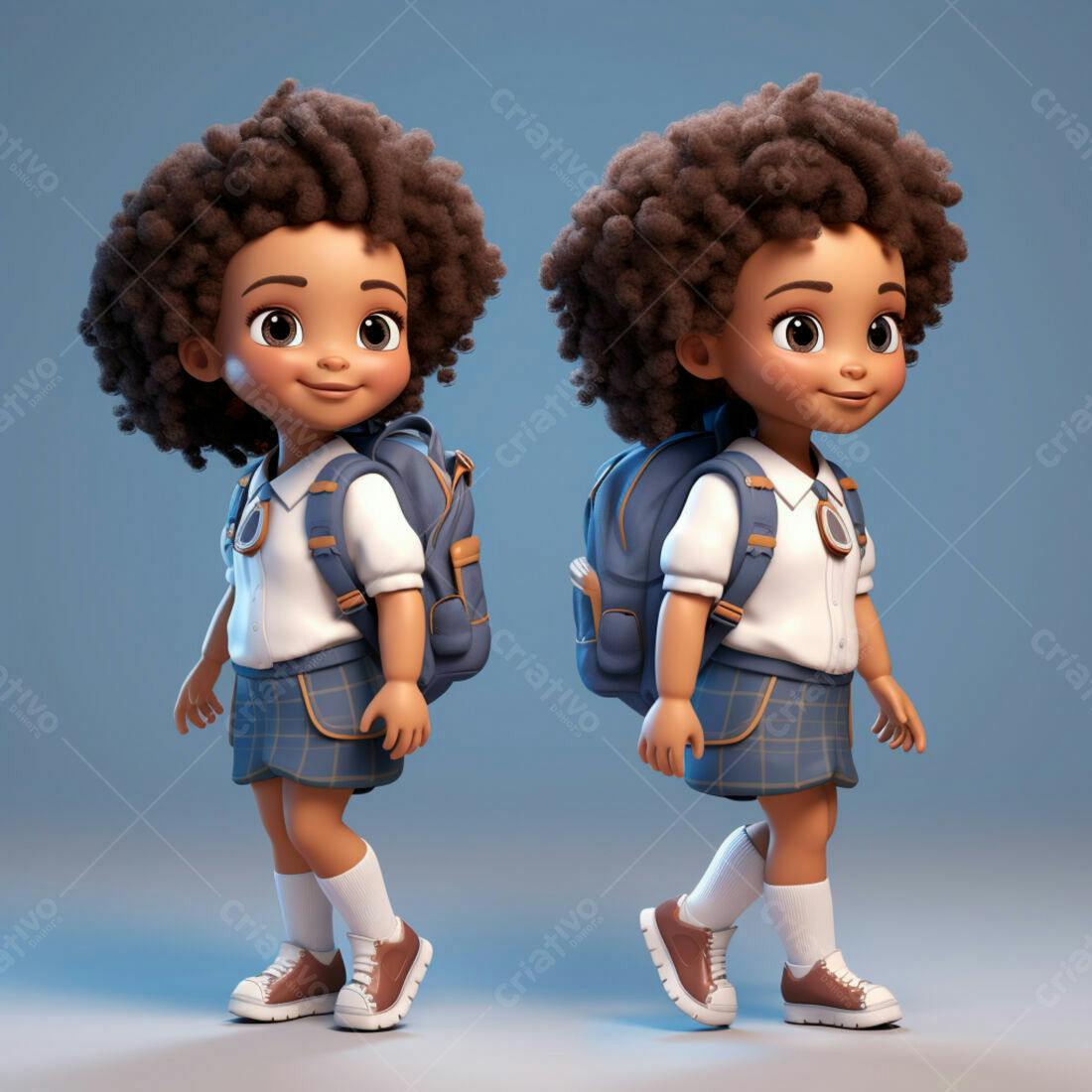 Menina negra com mochila indo para escola