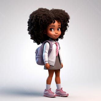 Animacao 3d, volta as aulas, garota negra com mochila nas costas 43