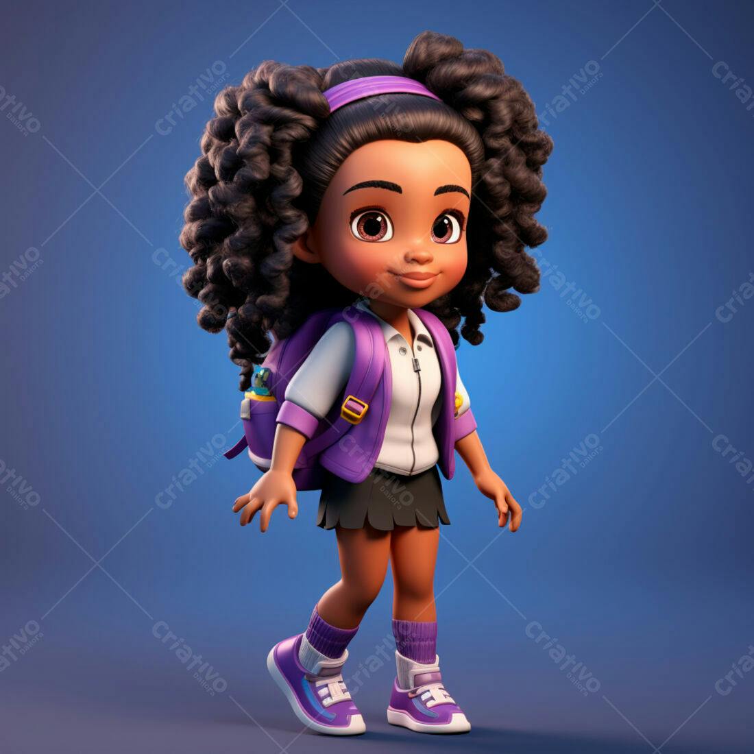 Menina negra com mochila indo para escola