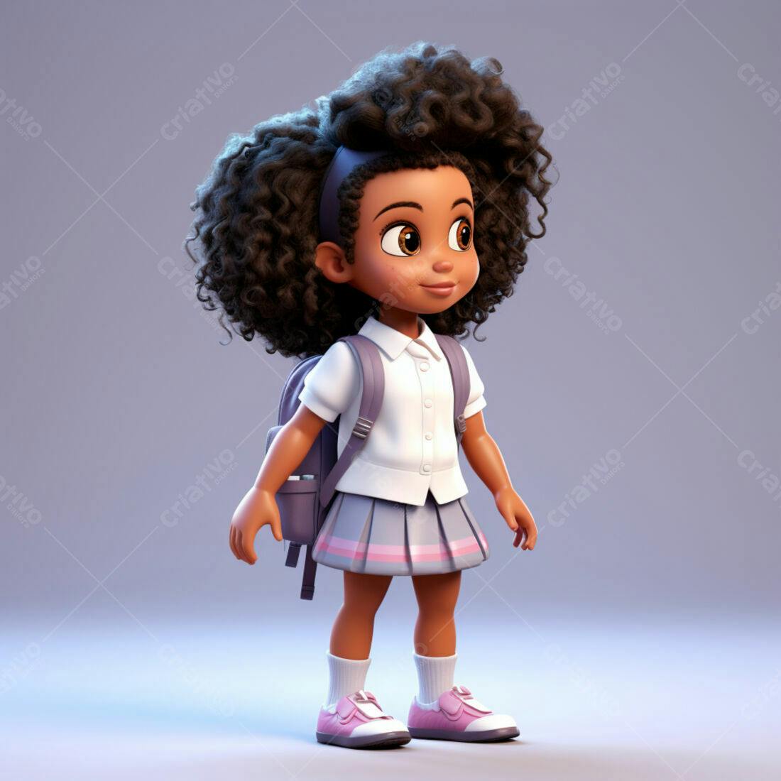 Menina negra com mochila indo para escola
