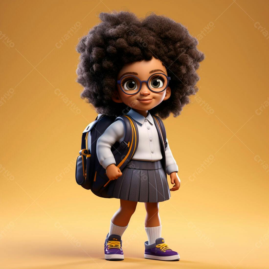 Menina negra com mochila indo para escola