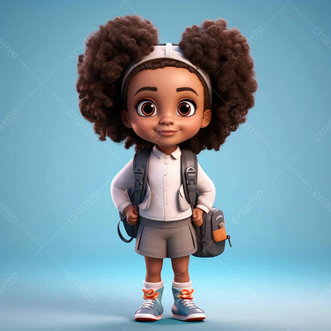 Menina negra com mochila pronta para escola