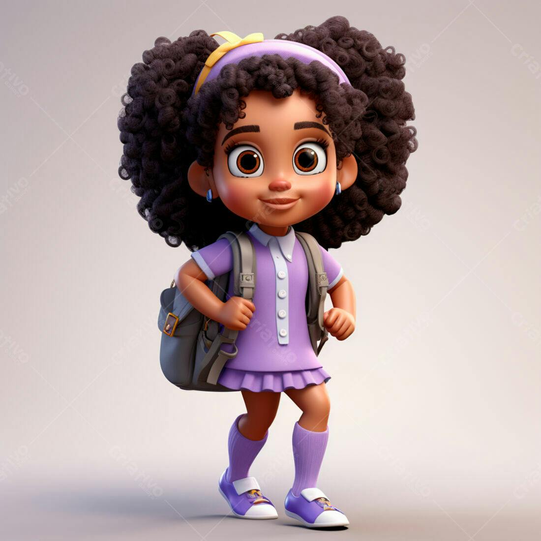 Menina negra com mochila indo para escola
