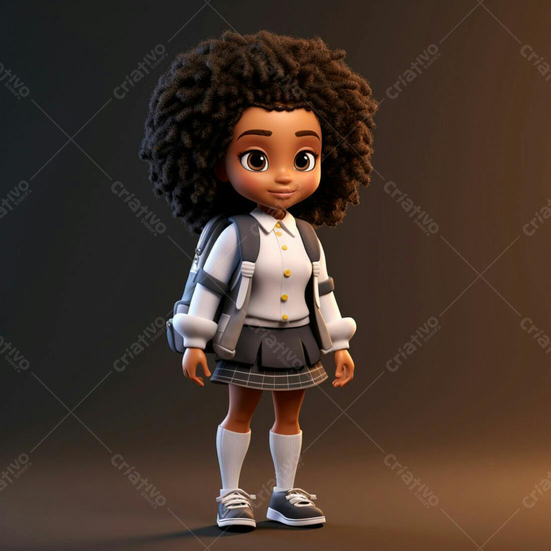 Menina negra fofa com mochila indo para escola