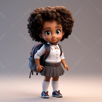 Animacao 3d, volta as aulas, garota negra com mochila nas costas 1