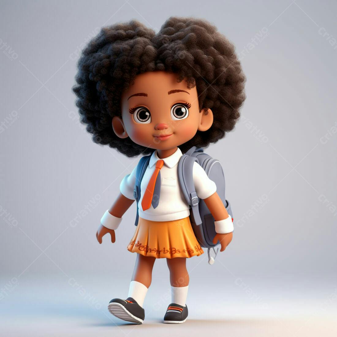 Menina negra com mochila indo para escola