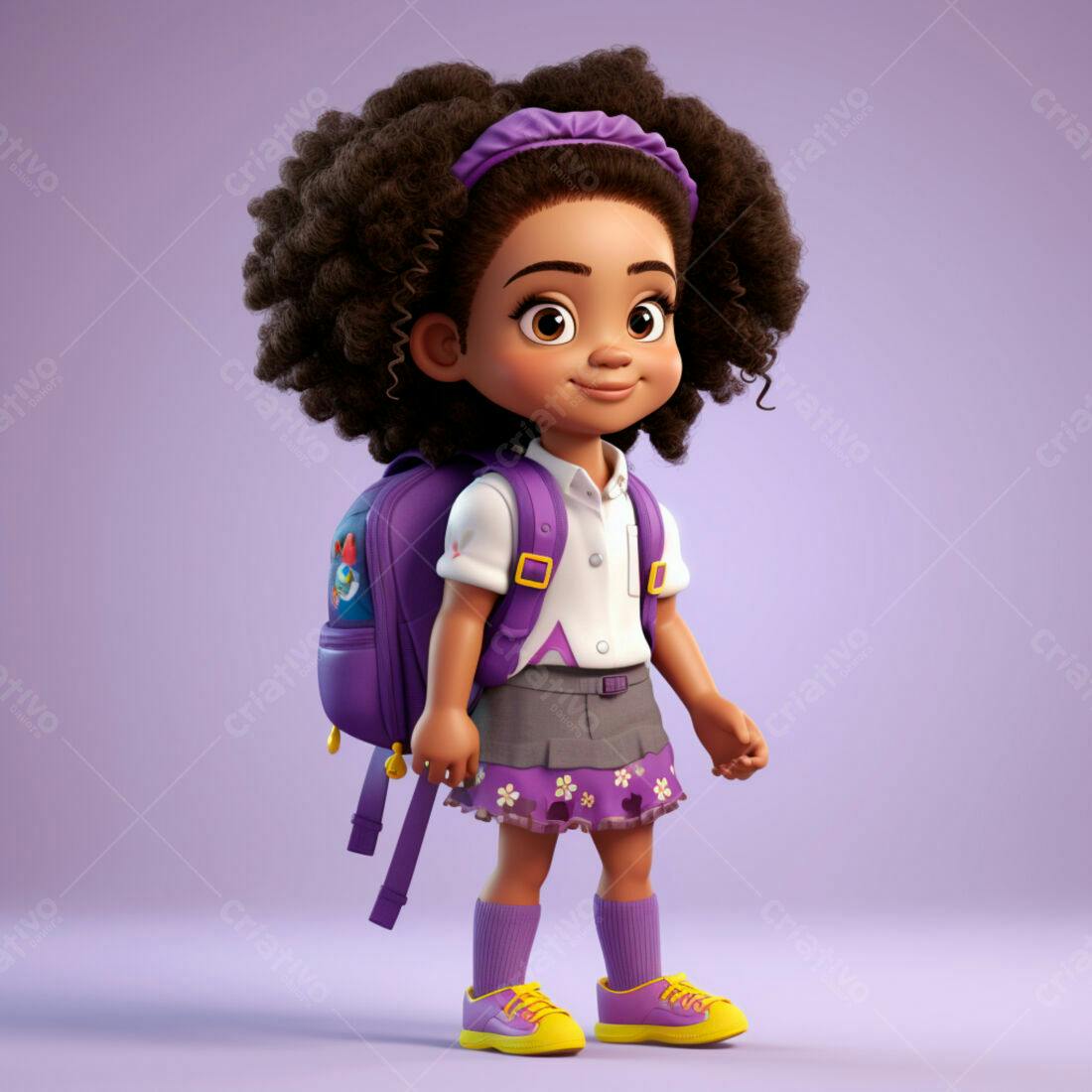 Menina negra com mochila indo para escola
