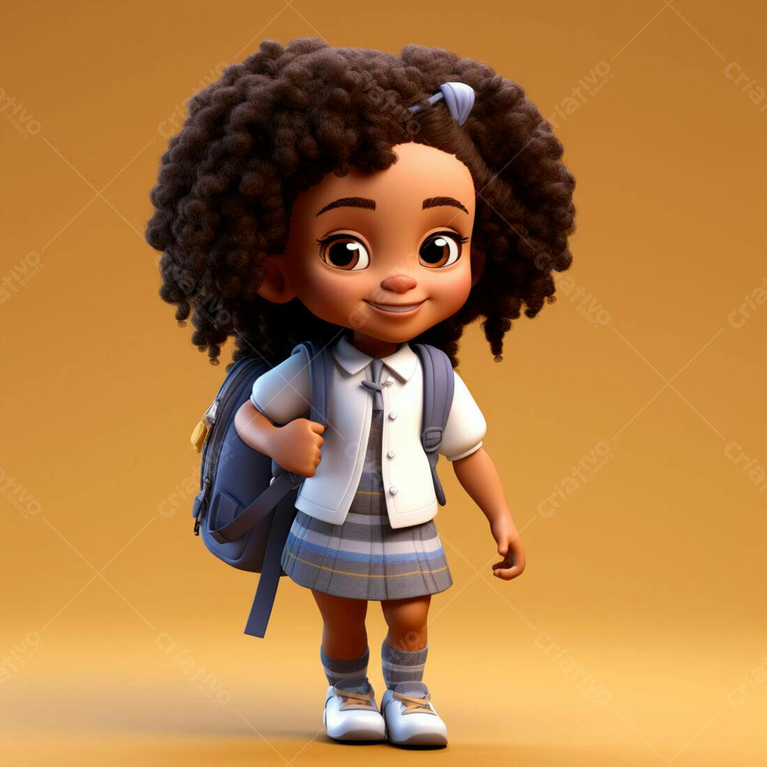 Menina negra com mochila indo para escola
