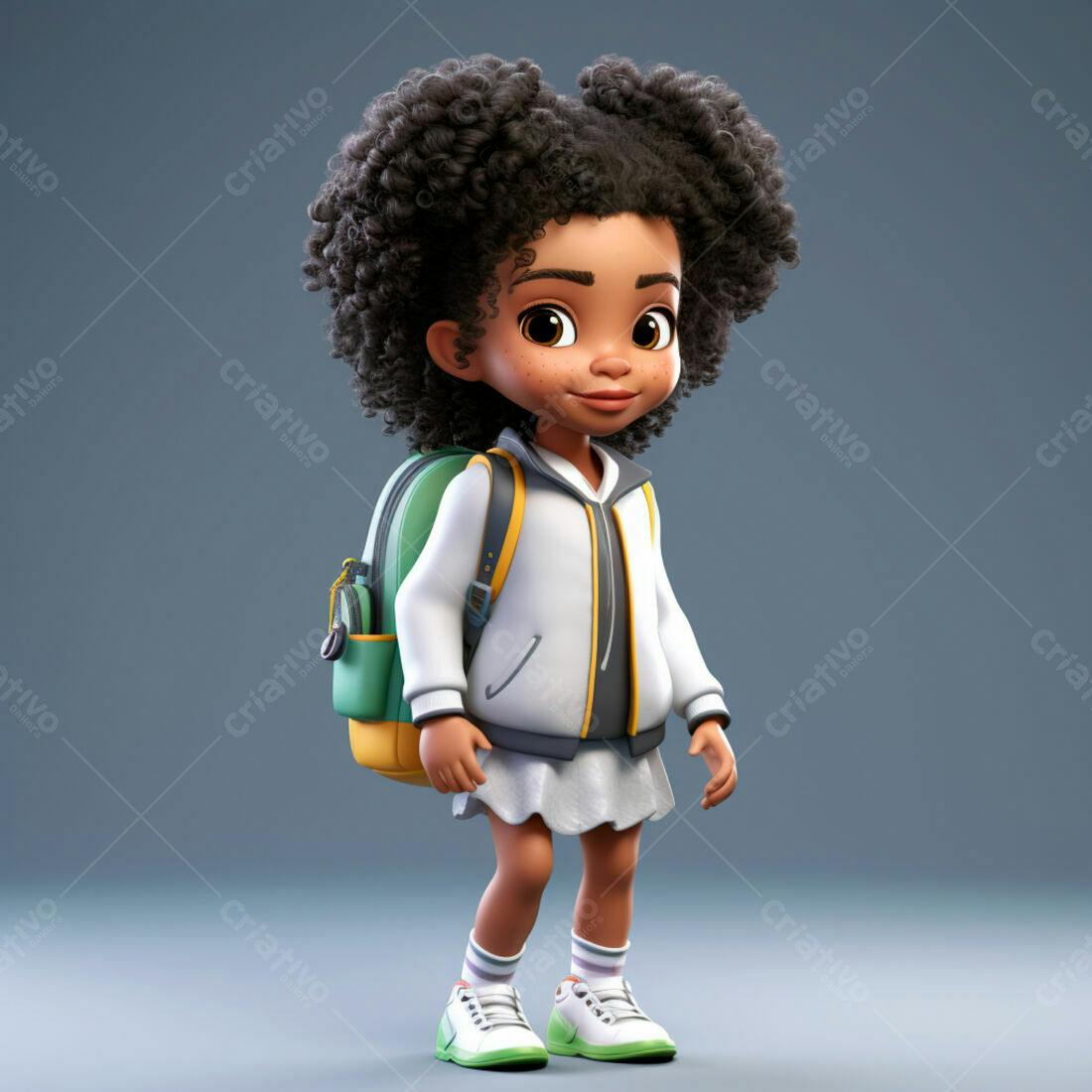 Menina negra com mochila indo para escola