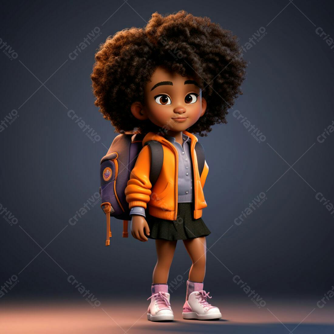 Menina negra com mochila indo para escola