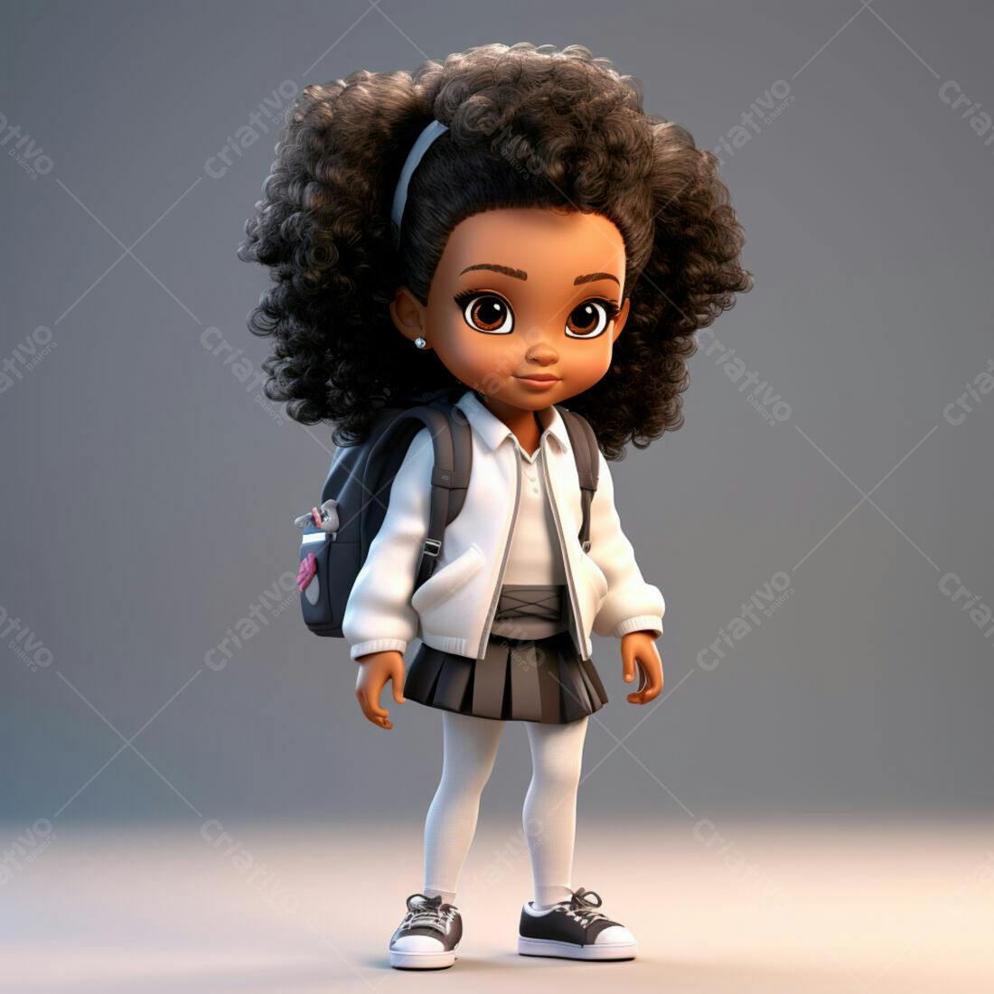 Menina negra personagem 3D mochila escola
