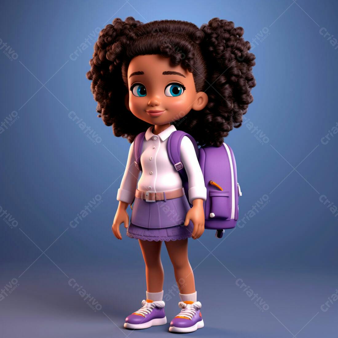 Menina negra com mochila roxa