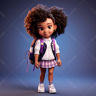 Animacao 3d, volta as aulas, garota negra com mochila nas costas 22