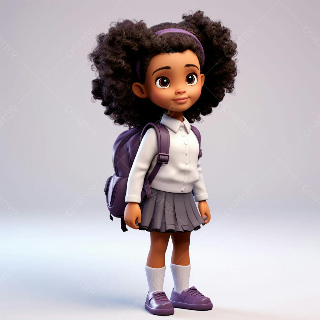 Menina negra com mochila indo para escola