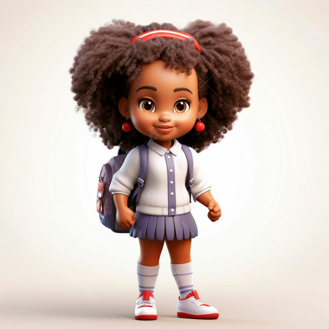 Menina negra fofa com mochila indo para escola