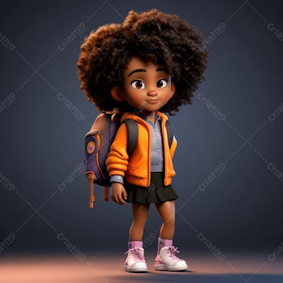 Animacao 3D, Volta As Aulas, Garota Negra Com Mochila Nas Costas 29
