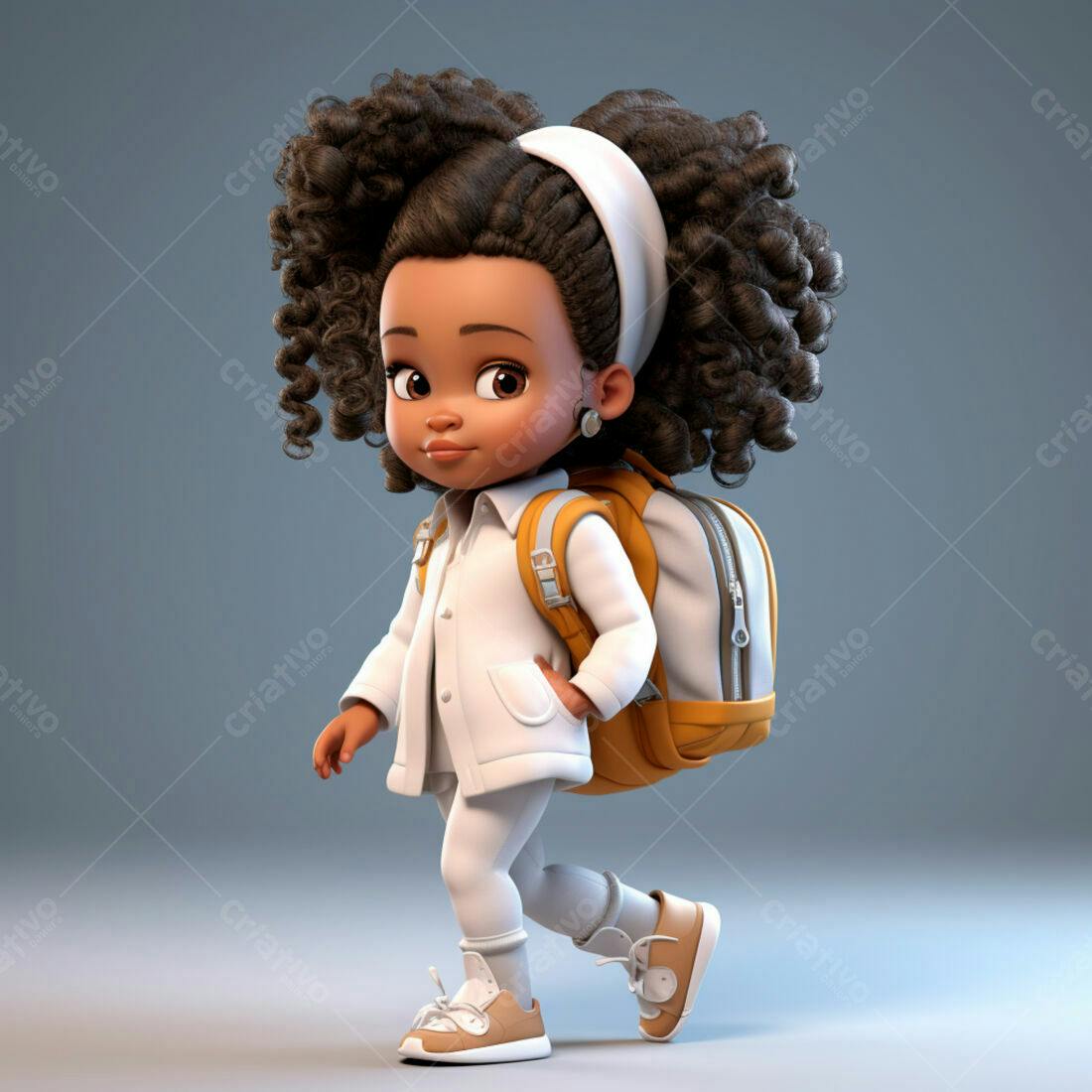 Menina negra com mochila indo para escola