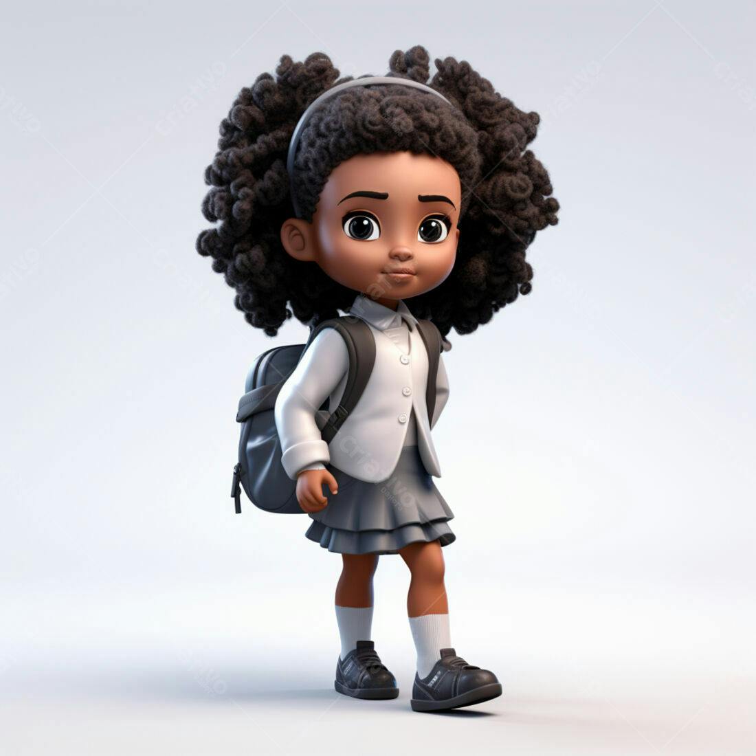 Menina negra com mochila indo para a escola