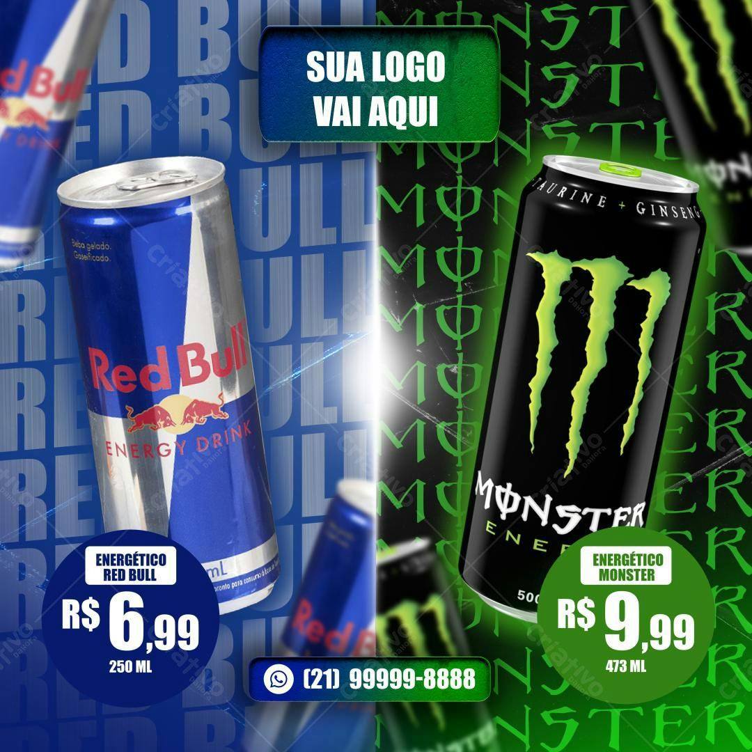 Flyer para Promoção de Energéticos Red Bull e Monster PSD Editável