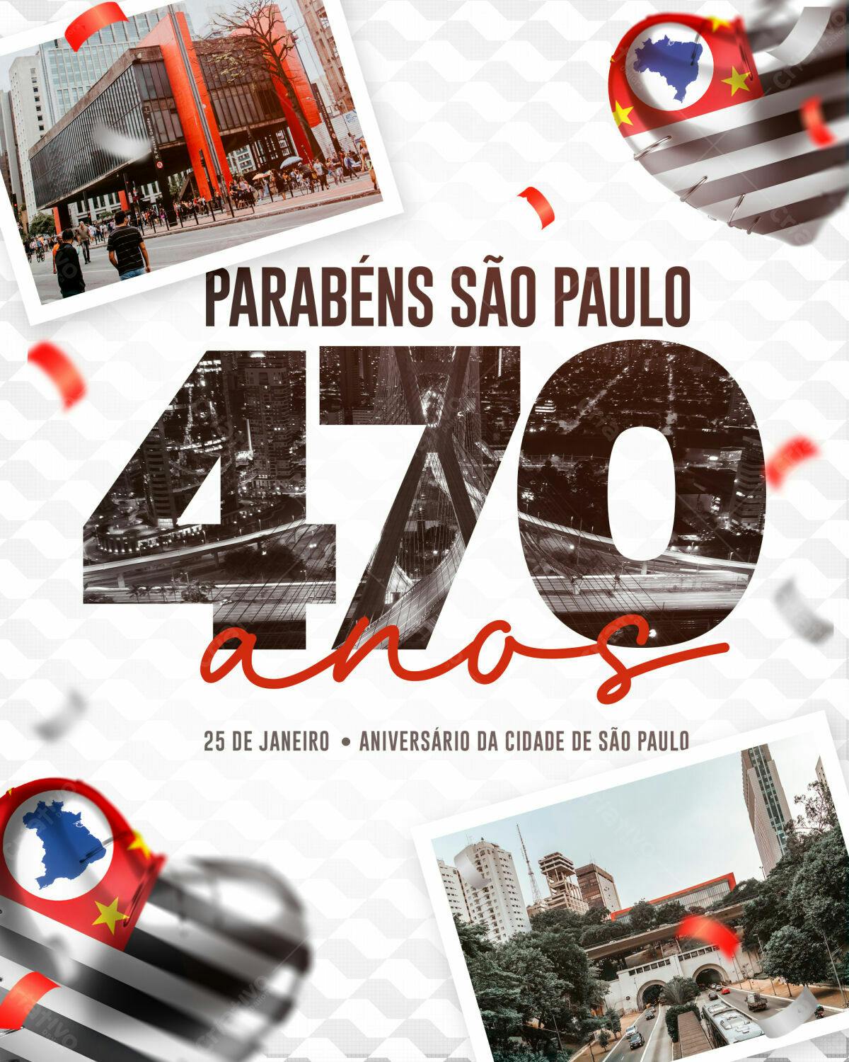 Flyer Aniversário de São Paulo 470 anos PSD Editável