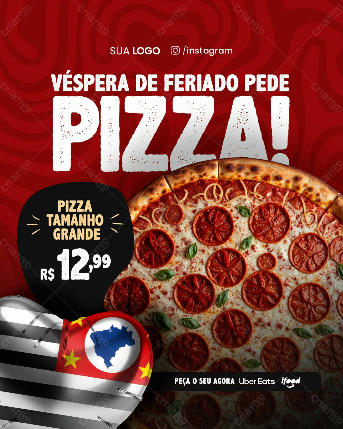 Flyer para Véspera de Feriado com Pizza PSD Editável