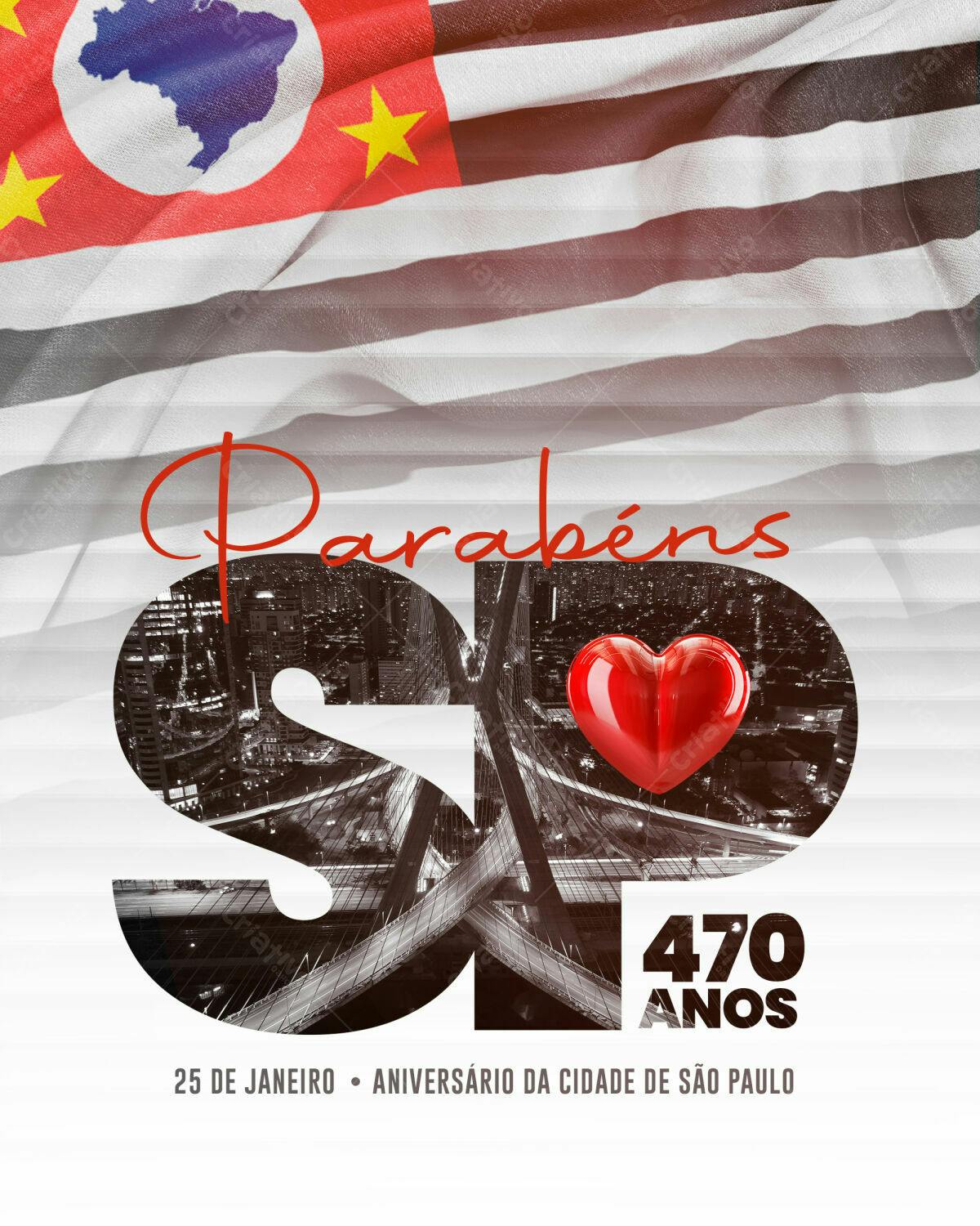 Flyer Aniversário 470 anos São Paulo PSD Editável