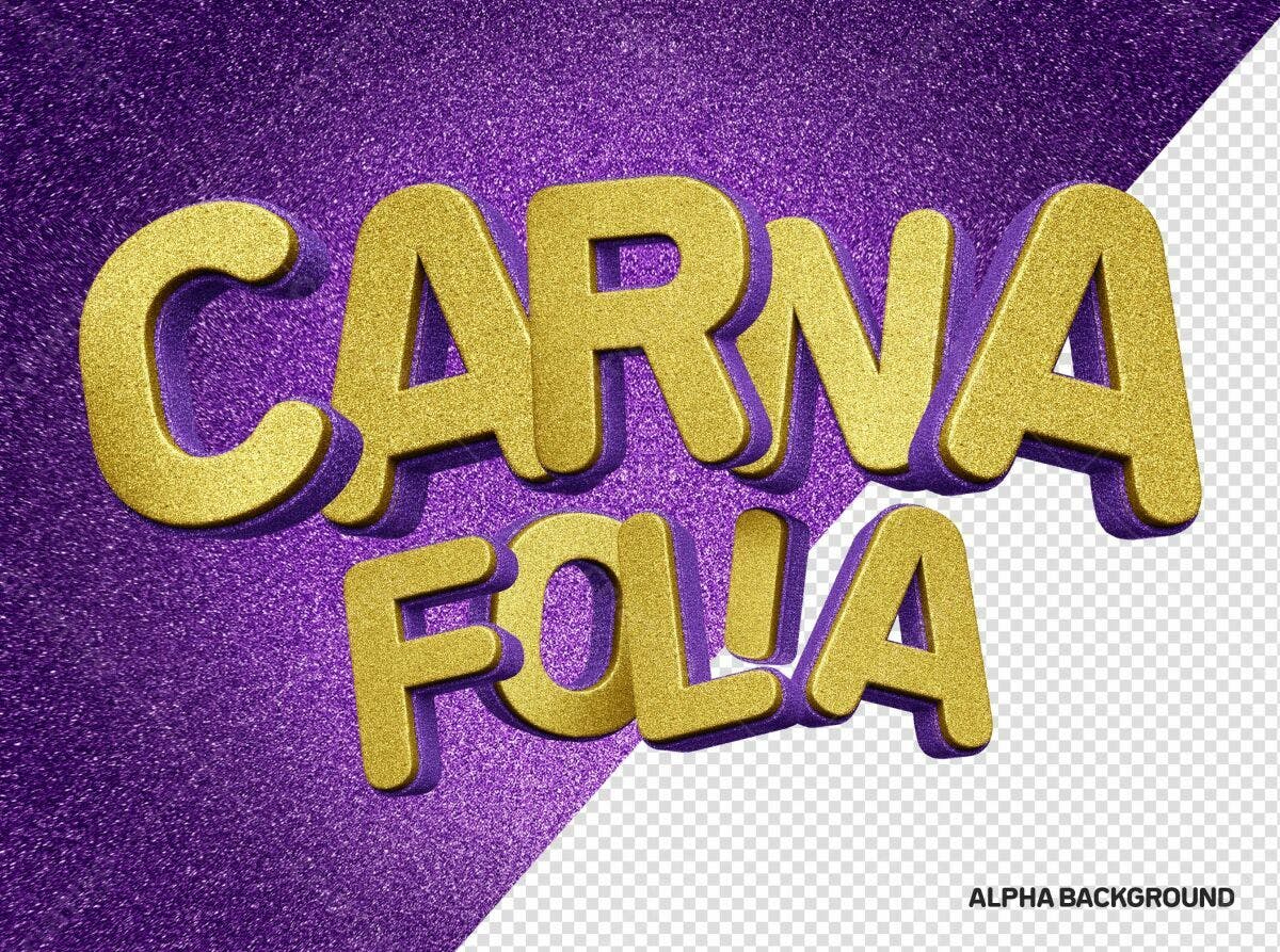 Selo 3D Carnaval Dourado e Roxo