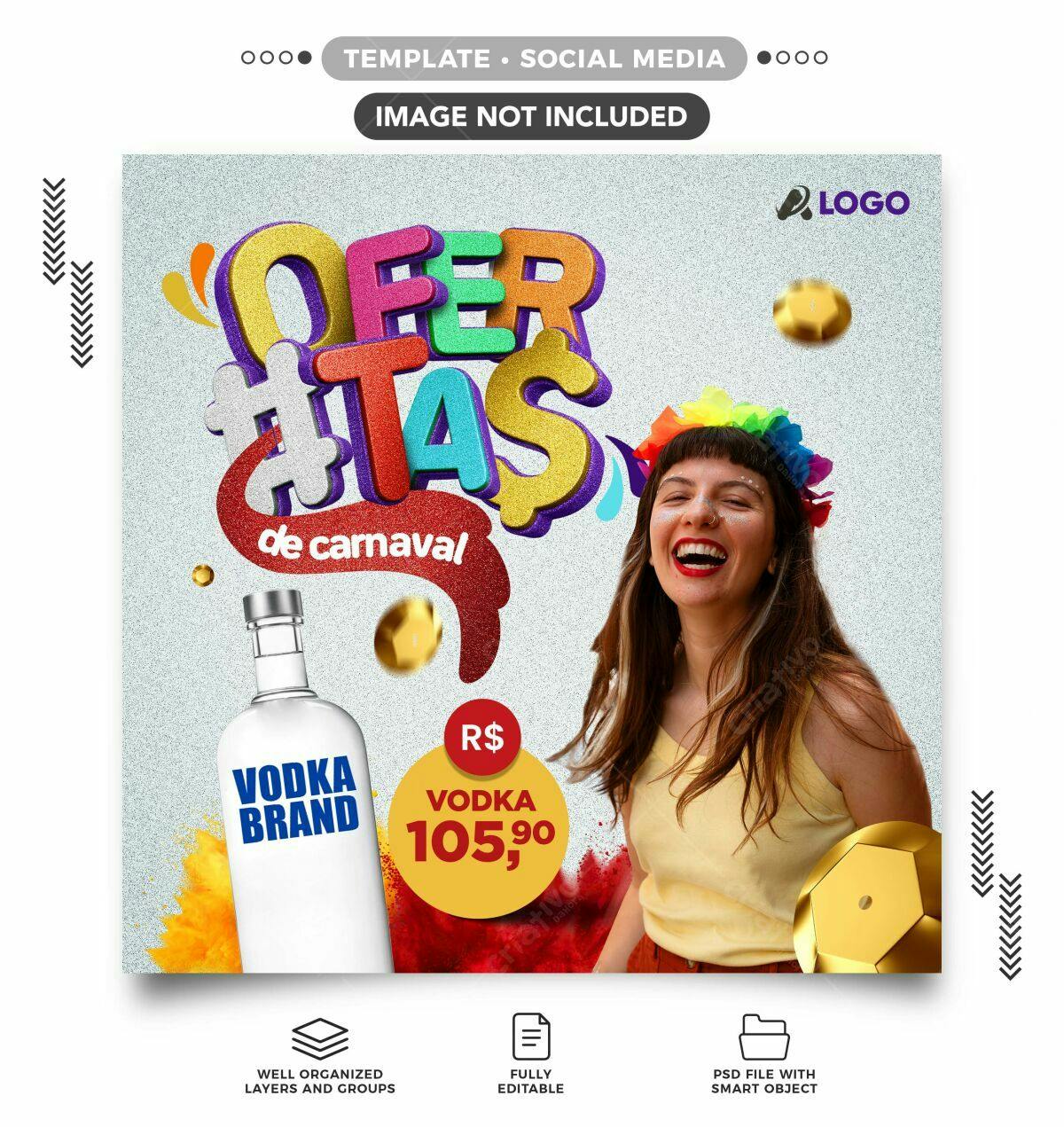 Postagem de Mídias Sociais Carnaval PSD Editável
