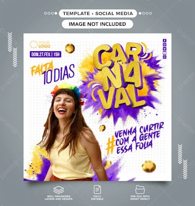 Social media carnaval vem ai faltam 10 dias template feed