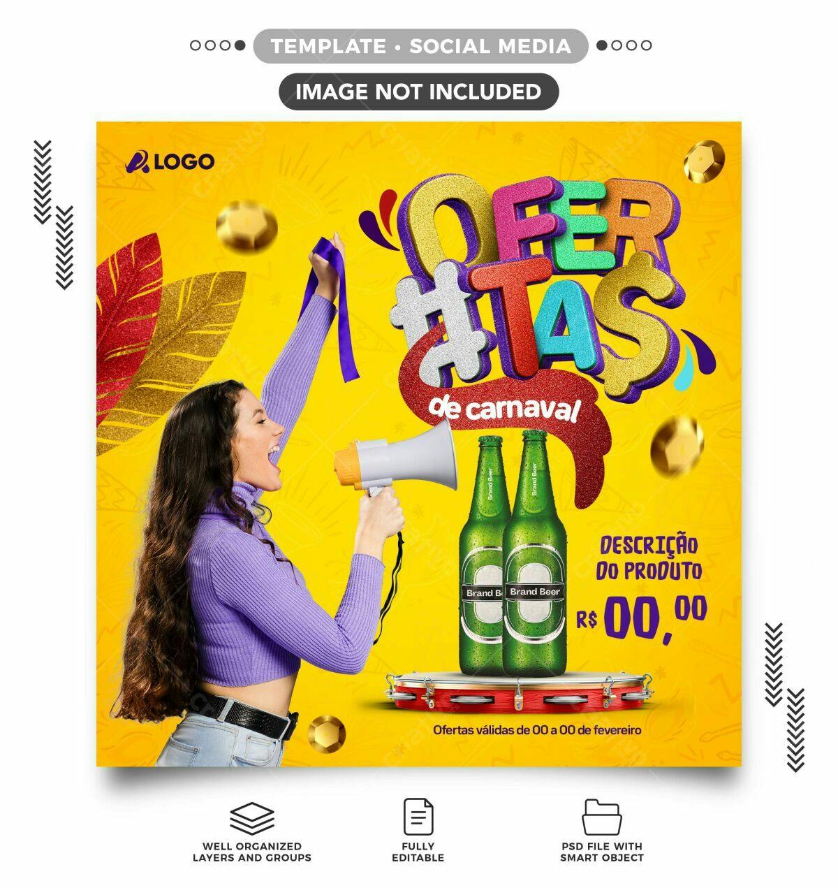 Flyer para Ofertas de Carnaval PSD Editável