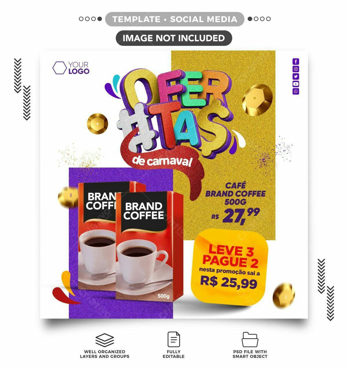 Flyer Carnaval Ofertas de Café PSD Editável