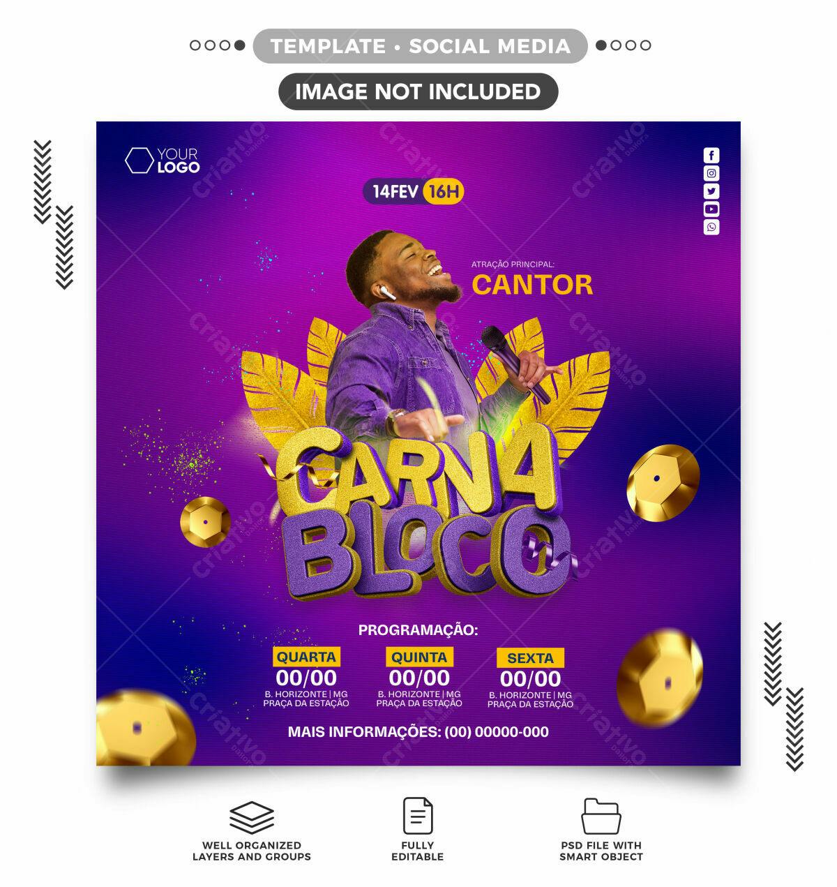 Flyer Carnaval Bloco PSD Editável