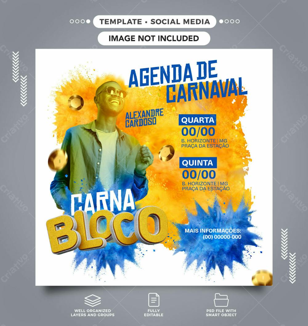 Social Media Carna Bloco Agenda De Carnaval Template Feed