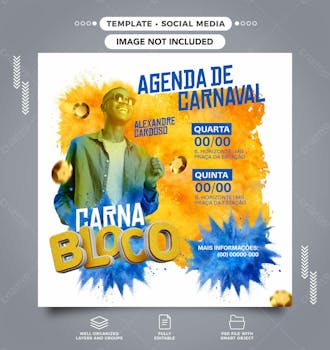 Social media carna bloco agenda de carnaval template feed