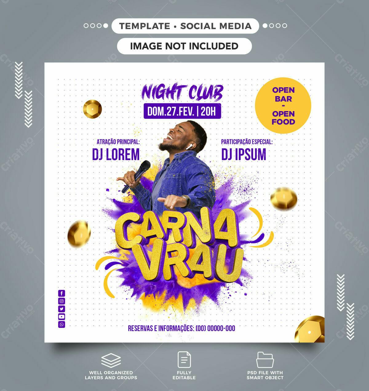 Flyer para Festa de Carnaval PSD Editável