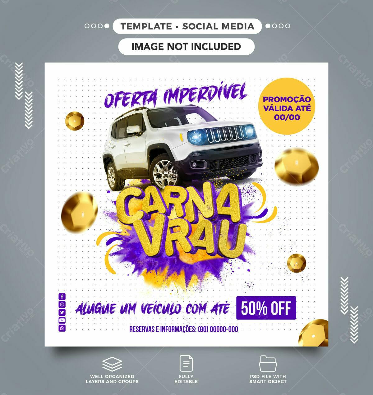 Flyer Carnaval Aluguel de Carro PSD Editável