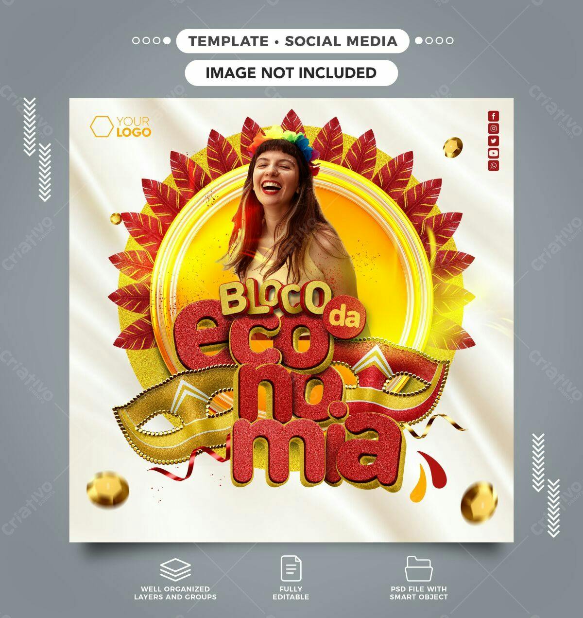 Flyer para Bloco de Carnaval PSD Editável