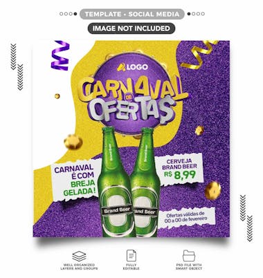 Social media carnaval de ofertas promocional template feed