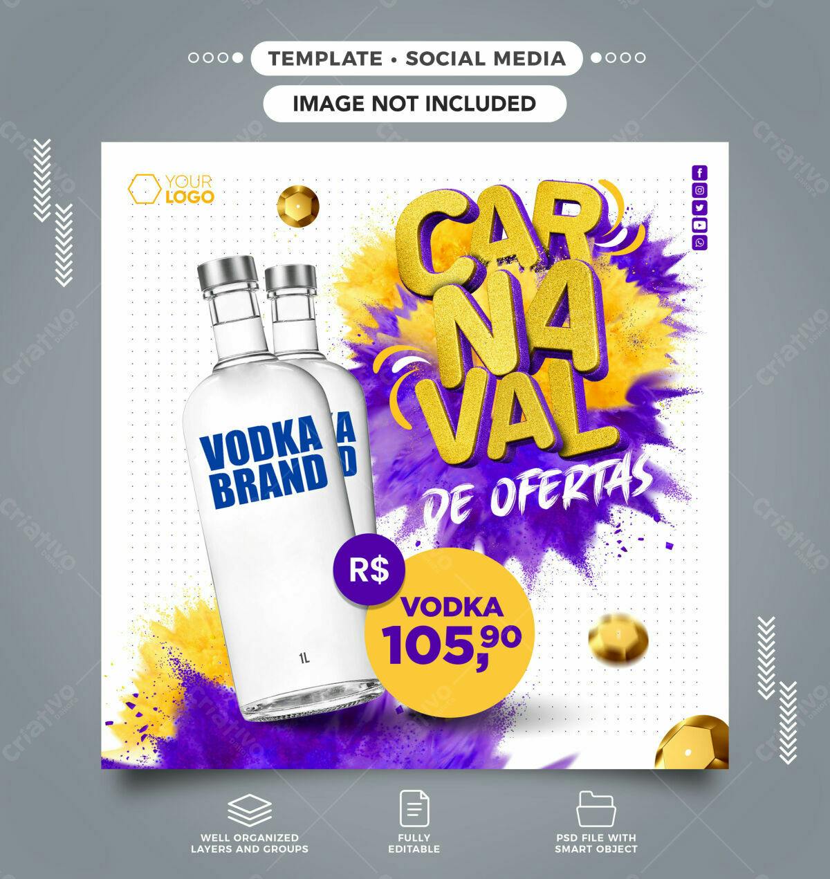 Flyer Carnaval de Ofertas Vodka PSD Editável