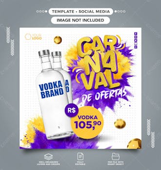 Social media carnaval de ofertas promocional vodka template feed