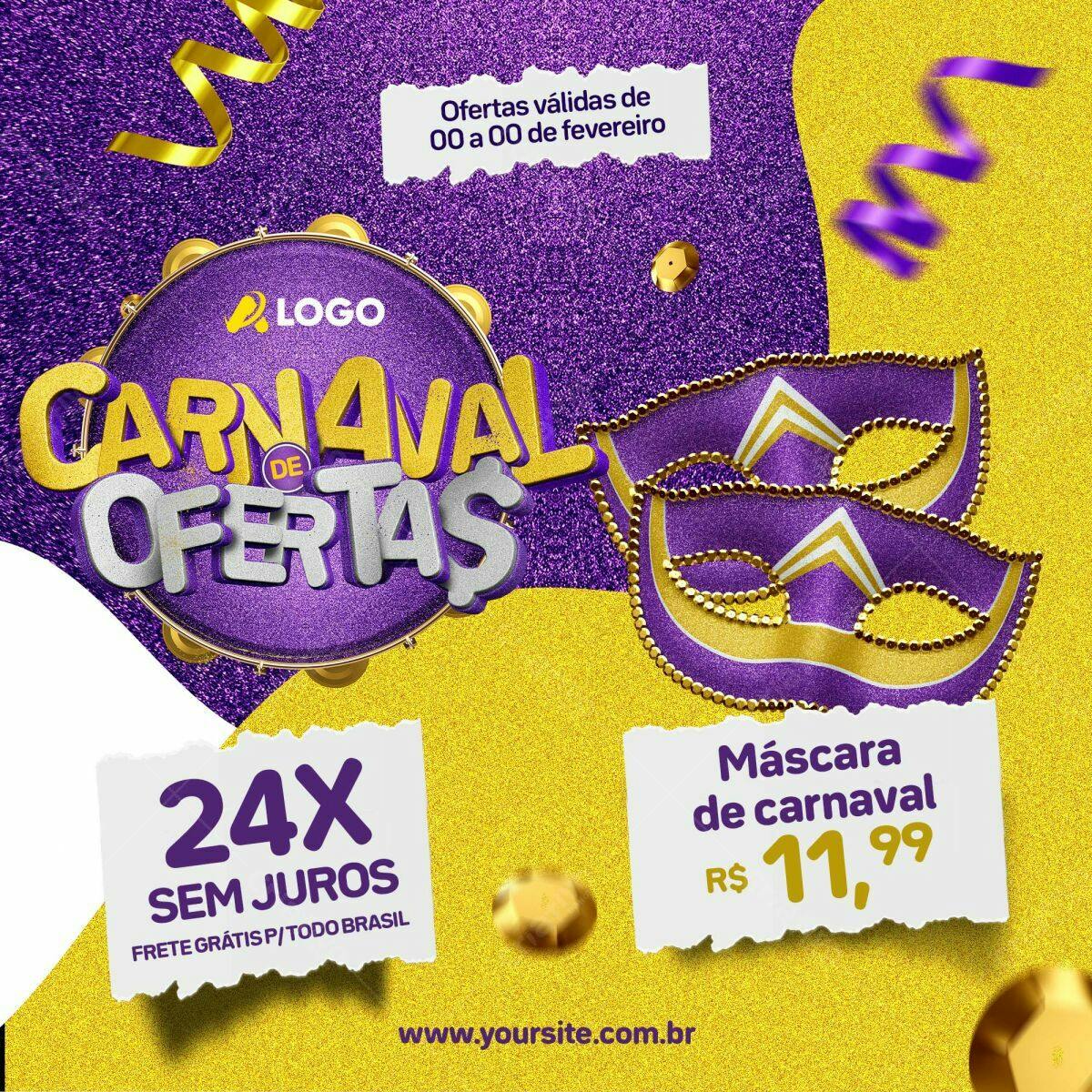 Flyer Carnaval com Máscaras PSD Editável
