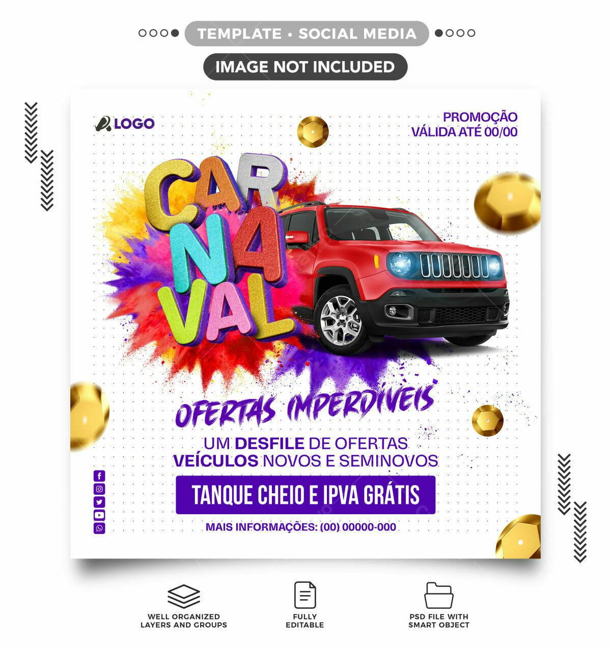 Flyer Carnaval Ofertas de Carros PSD Editável
