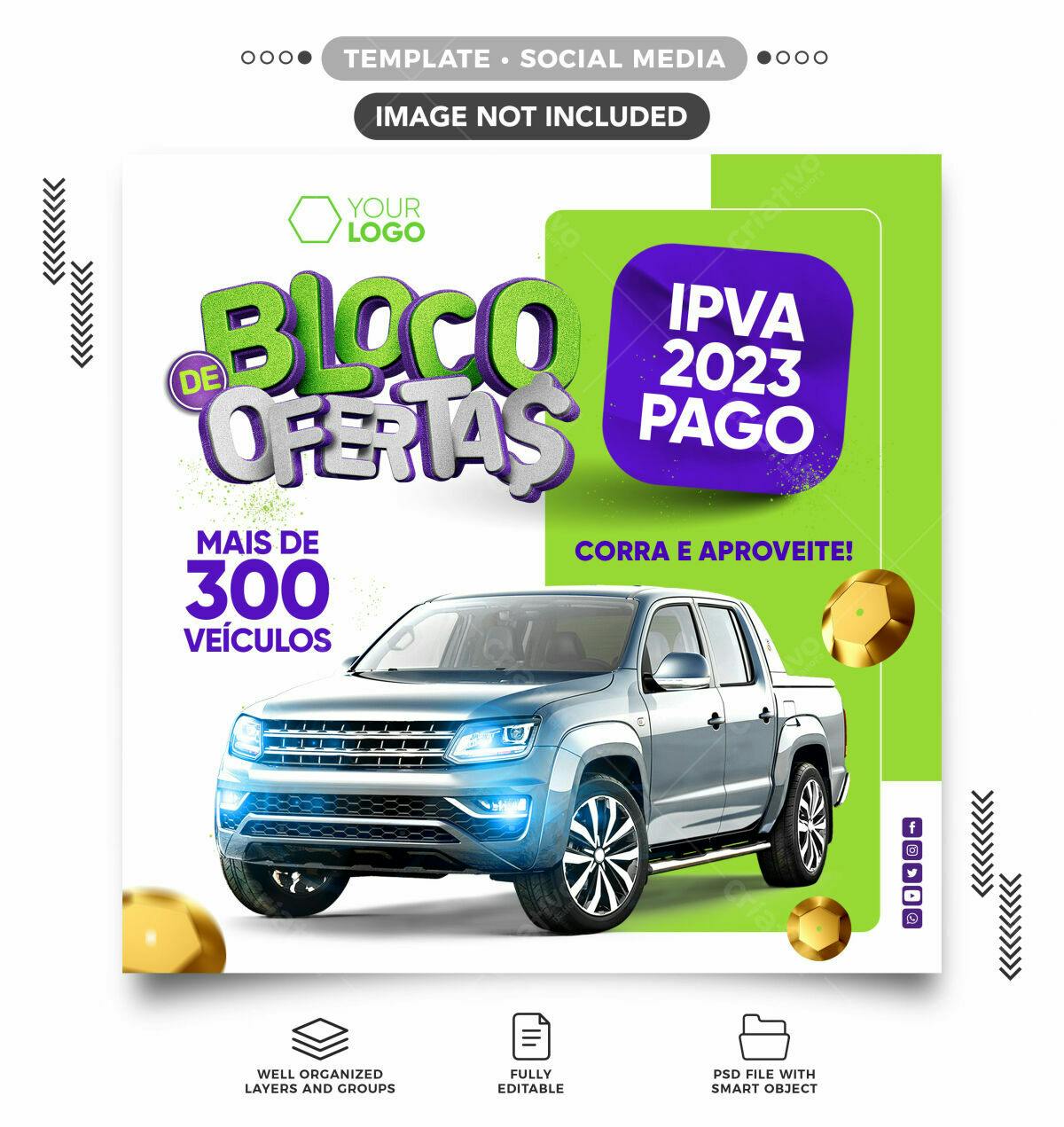 Postagem de Mídias Sociais para Promoção de Veículos PSD Editável